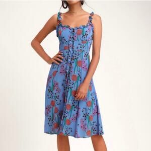 ASTR The Label blended blue knee length crepe sundress tea dress M medium